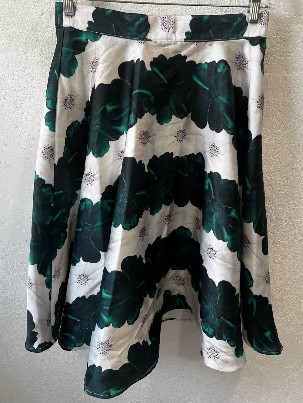Moon White Emerald Green Floral Fit & Flare     High Waisted Skirt Size L Lined